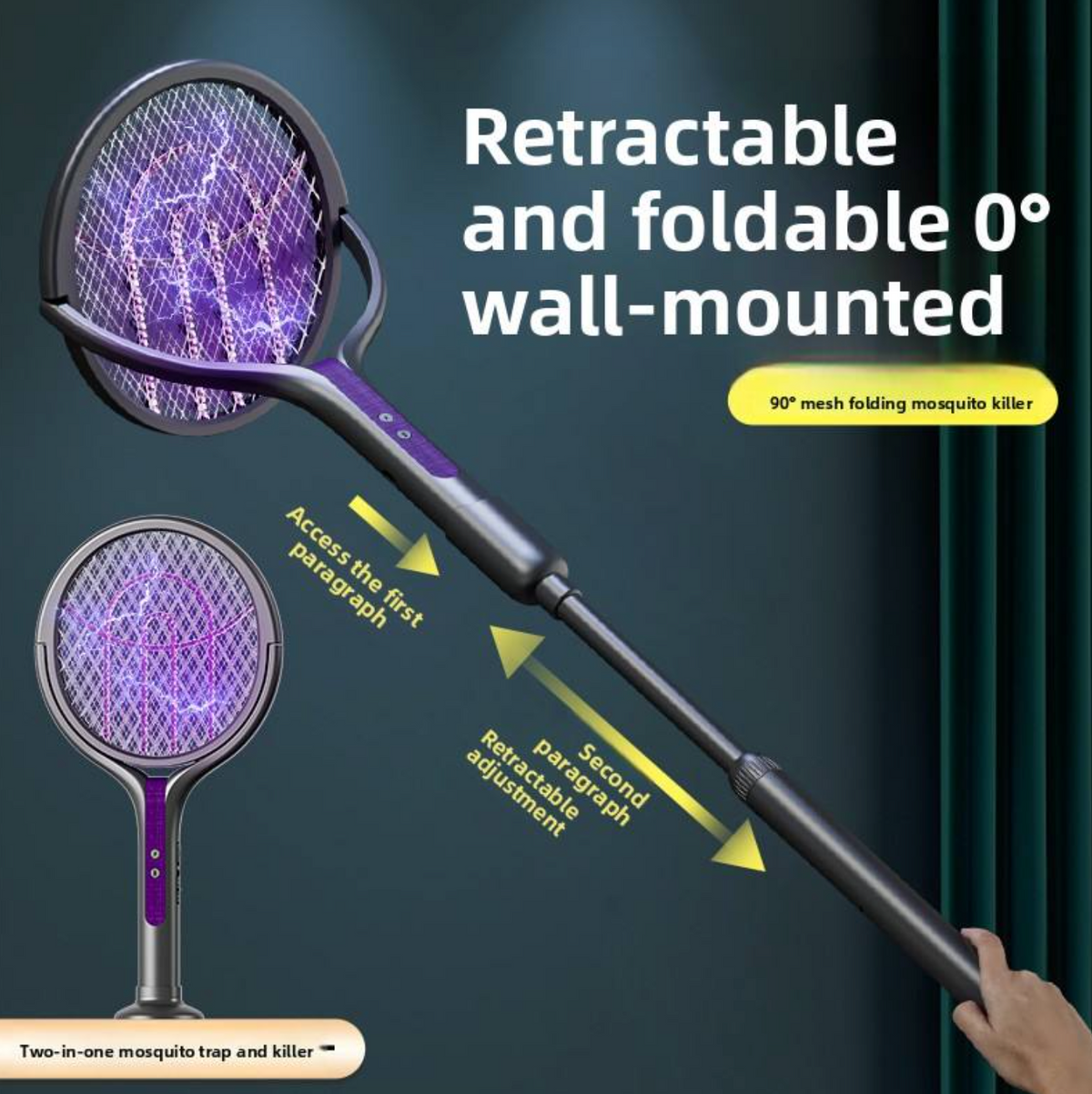 Rechargeable Retractable Electric Mosquito Swatter – 2-in-1 UV Insect Killer